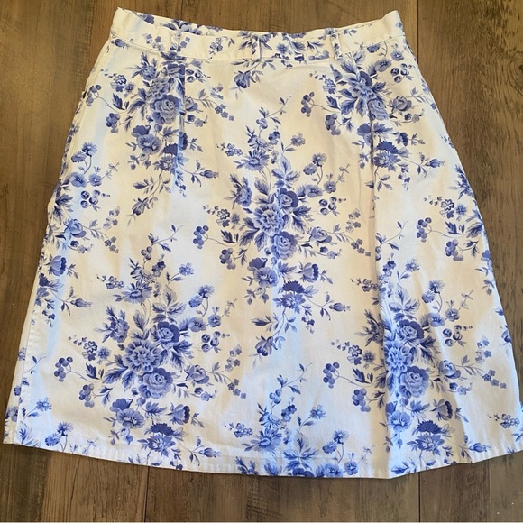 Crazy Horse by Liz Claiborne •Y2K Blue & White Chinoiserie Cotton Skirt • Sz 10 - Picture 3 of 4